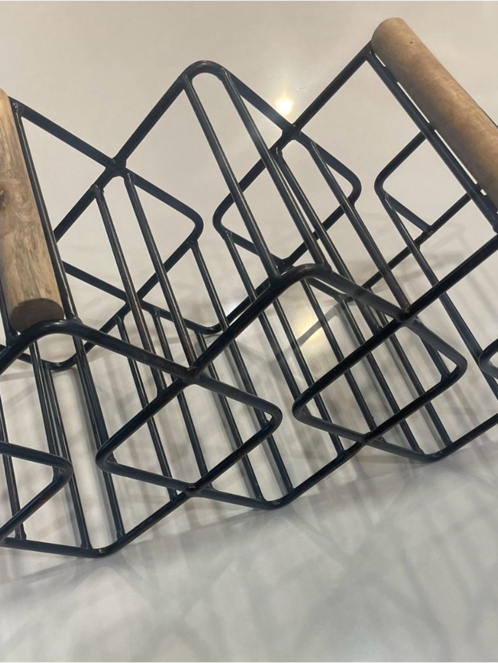 Black Metal and Wood Wine Bottle Rack - Modern Bar Organizer